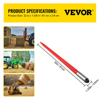 Hay Spear 32" Bale Spear 1350 lbs Capacity, Bale Spike Quick Attach Square Hay Bale Spears 1.4" Wide, Red Coated Bale Forks, Bale Hay Spike with Hex Nut & Sleeve for Buckets Tractors Loaders - Image 7