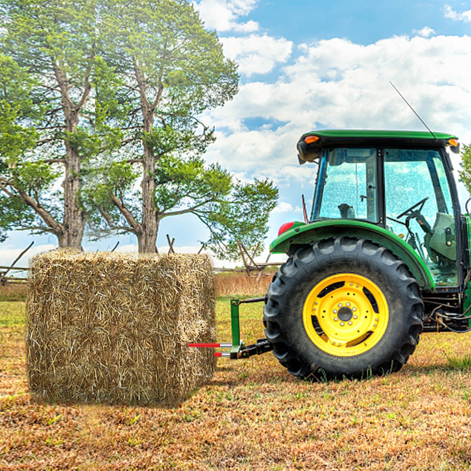 Hay Spear 32" Bale Spear 1350 lbs Capacity, Bale Spike Quick Attach Square Hay Bale Spears 1.4" Wide, Red Coated Bale Forks, Bale Hay Spike with Hex Nut & Sleeve for Buckets Tractors Loaders - Image 8