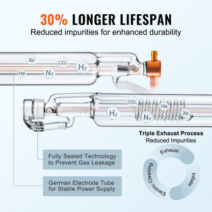 Laser Tube, 50W CO2 Laser Tube for Laser Engraver and Cutter Machine, 850 mm Length, 50 mm Diameter, Glass Laser Cutting Tube with TEM00 Beam Mode, for Wood Acrylic Fabric Leather Bamboo - Image 4