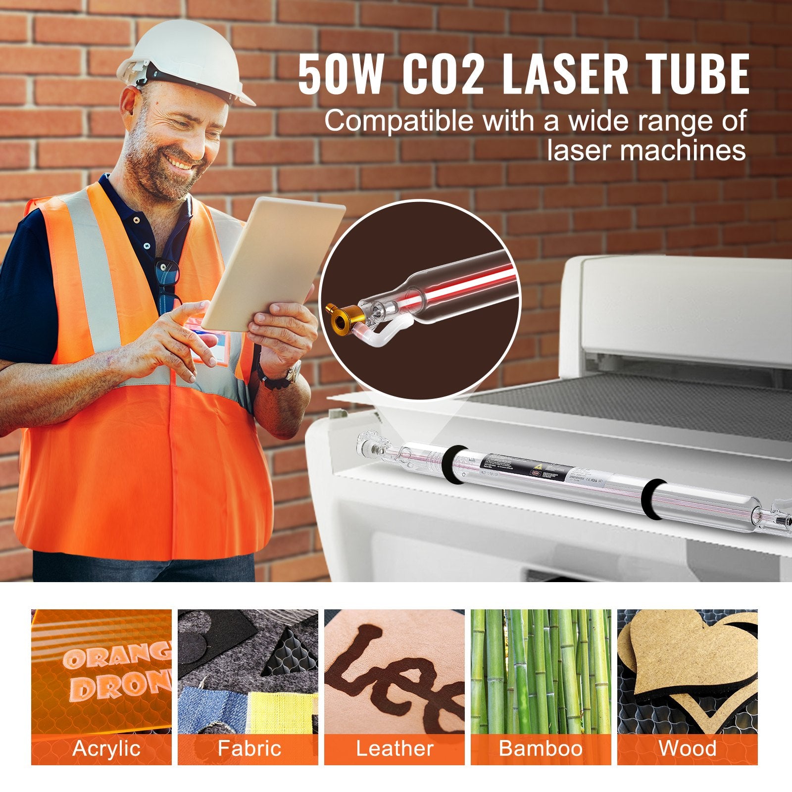 Laser Tube, 50W CO2 Laser Tube for Laser Engraver and Cutter Machine, 850 mm Length, 50 mm Diameter, Glass Laser Cutting Tube with TEM00 Beam Mode, for Wood Acrylic Fabric Leather Bamboo - Image 6