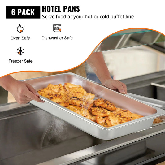 Hotel Pans Full Size 2.5 Inch Deep, Steam Table Pan 6 Pack , 22 Gauge/0.8mm Thick Stainless Steel Hotel Pan Anti Jam Steam Table Pan - Image 2