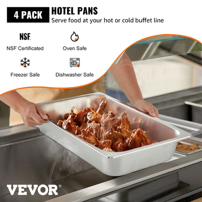 4 Pack Hotel Pan 3.7" Deep Steam Table Pan Full Size with Lid 20.8"L x 13"W Hotel Pan 22 Gauge Stainless Steel Anti Jam Steam Table Pan - Image 2