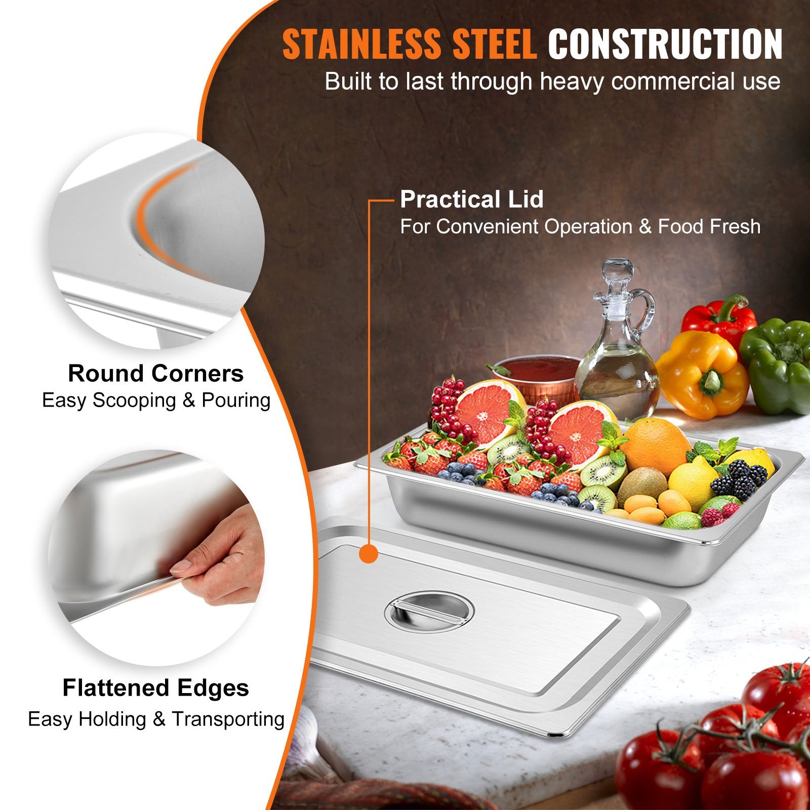 4 Pack Hotel Pan 3.7" Deep Steam Table Pan Full Size with Lid 20.8"L x 13"W Hotel Pan 22 Gauge Stainless Steel Anti Jam Steam Table Pan - Image 3
