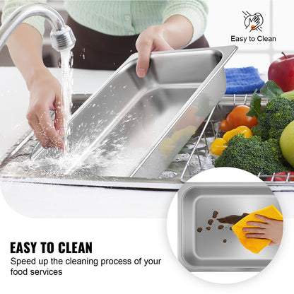 4 Pack Hotel Pan 3.7" Deep Steam Table Pan Full Size with Lid 20.8"L x 13"W Hotel Pan 22 Gauge Stainless Steel Anti Jam Steam Table Pan - Image 5
