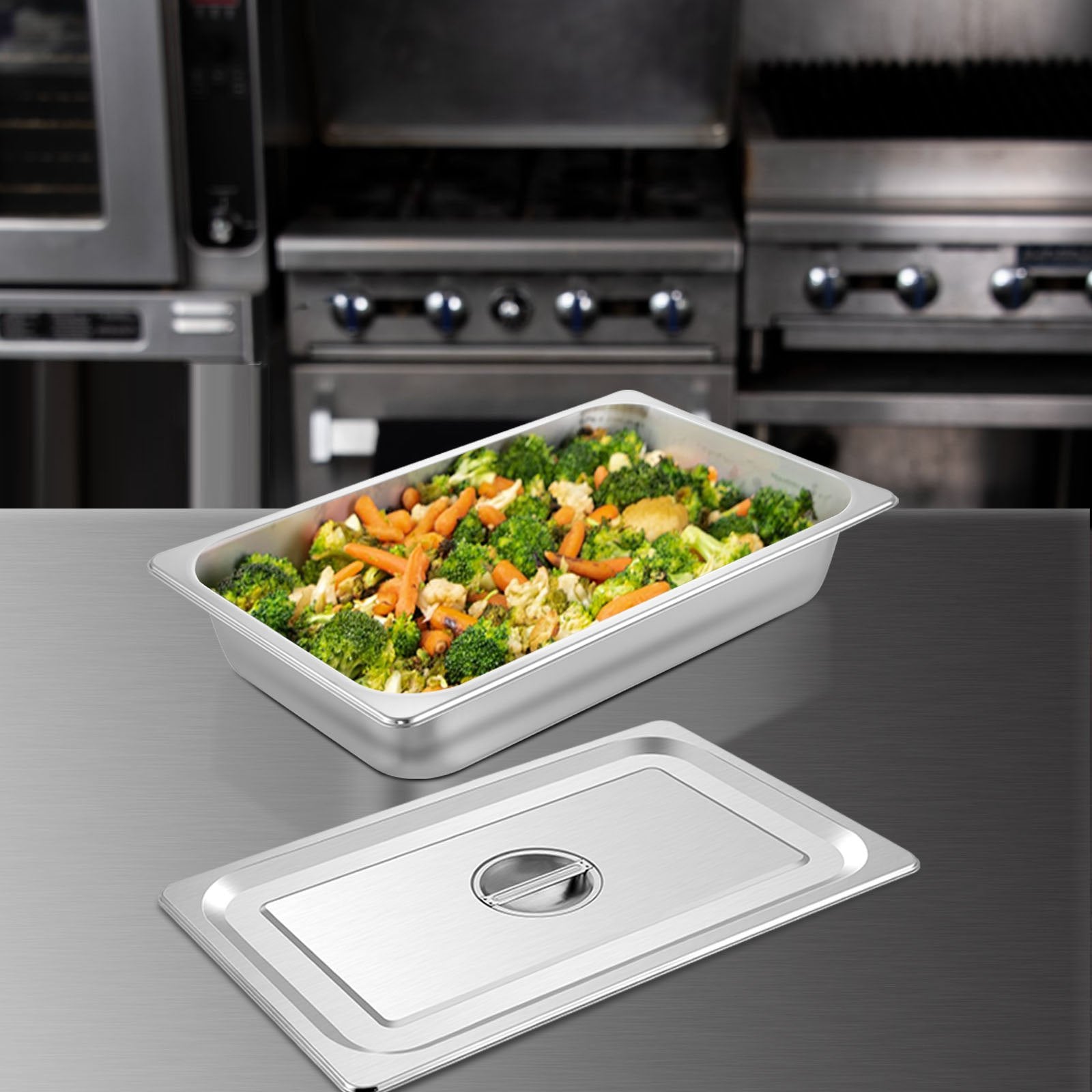 4 Pack Hotel Pan 3.7" Deep Steam Table Pan Full Size with Lid 20.8"L x 13"W Hotel Pan 22 Gauge Stainless Steel Anti Jam Steam Table Pan - Image 8