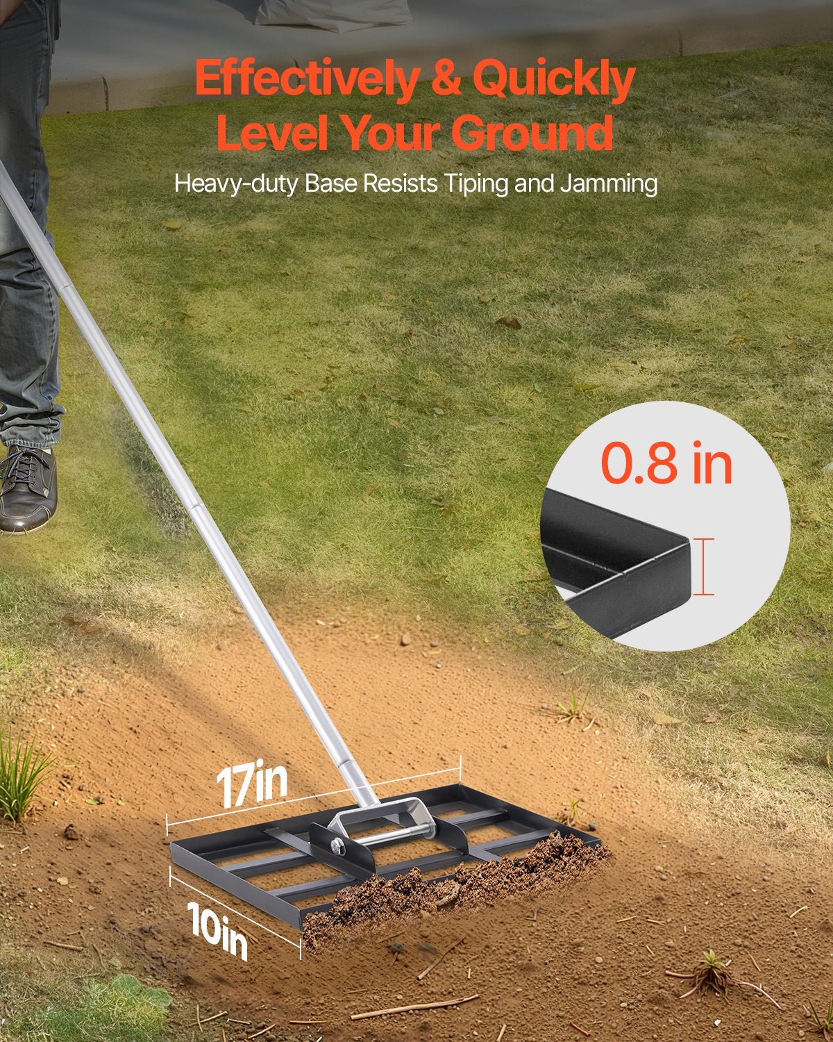 254 x 430 mm Lawn Leveling Rake 1980 mm Adjustable Handle for Yard Golf Court - Image 2
