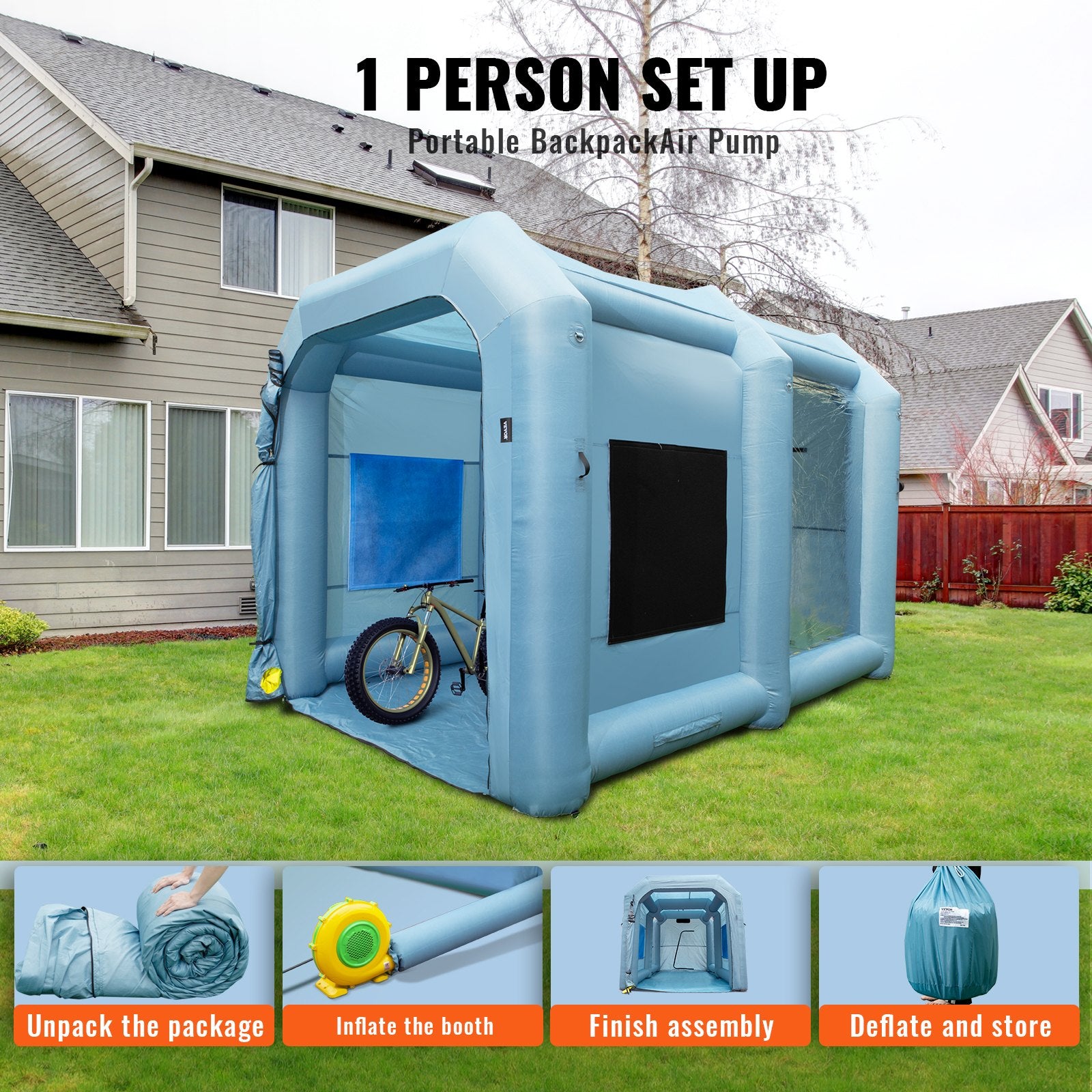 Inflatable Spray Booth Car Paint Tent 13x10x9ft Filter System Blower 950W - Image 5