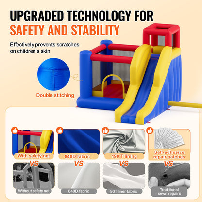 Inflatable Bounce House, Outdoor High Quality Playhouse Trampoline, Jumping Bouncer with Blower, Slide, and Storage Bag, Family Backyard Bouncy Castle, for Kid Ages 3_8 Years, 3.4x2.6x2.3m - Image 3