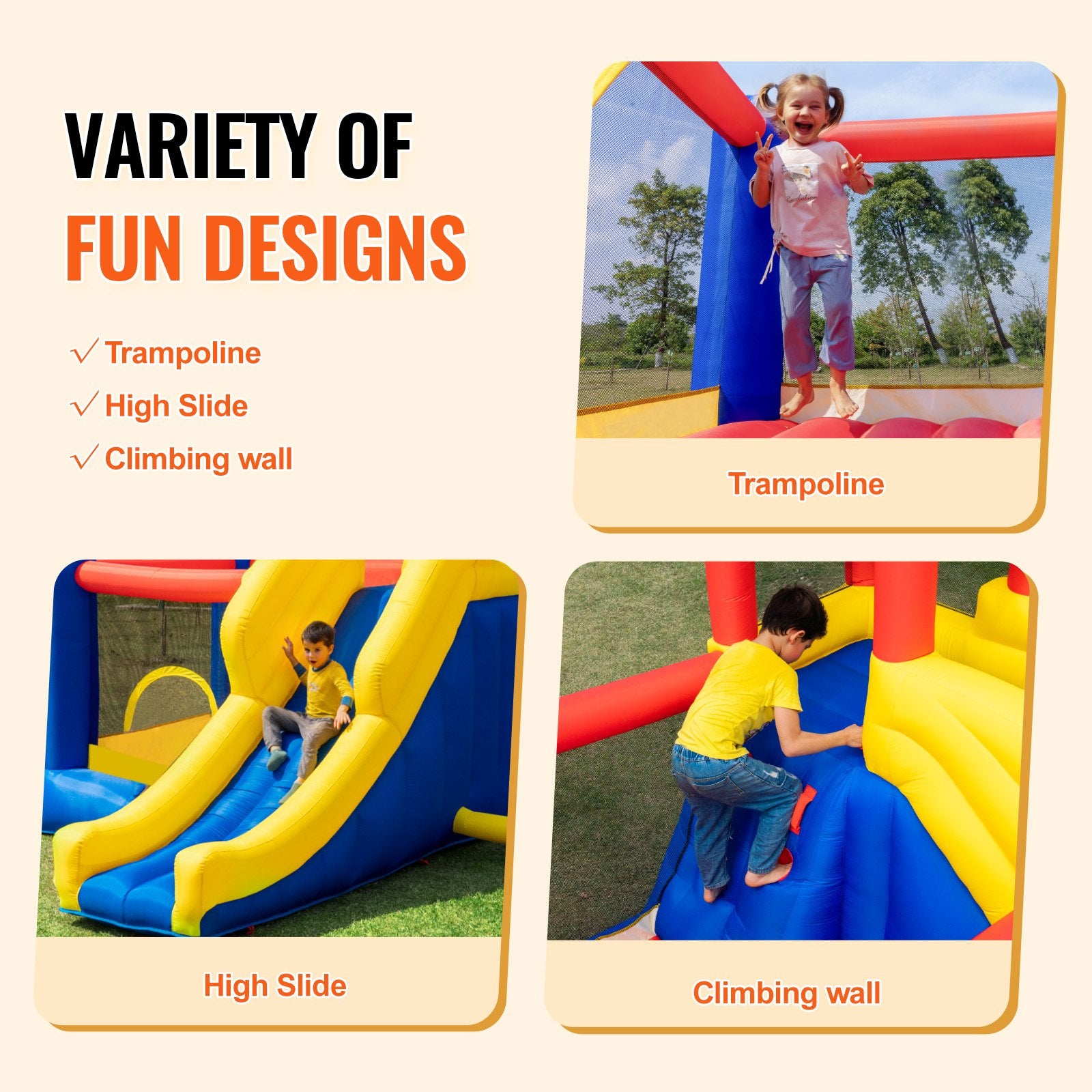 Inflatable Bounce House, Outdoor High Quality Playhouse Trampoline, Jumping Bouncer with Blower, Slide, and Storage Bag, Family Backyard Bouncy Castle, for Kid Ages 3_8 Years, 3.4x2.6x2.3m - Image 4