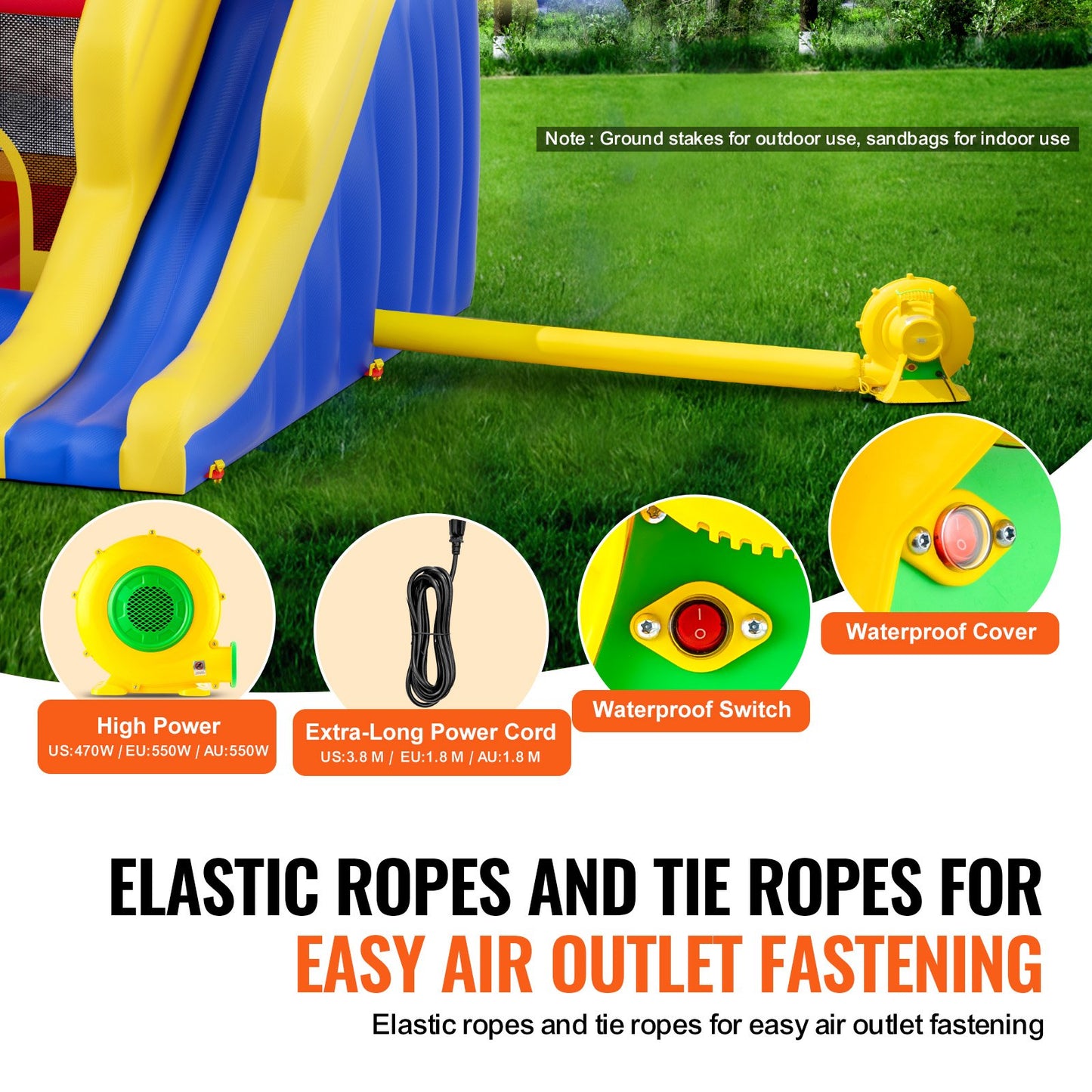 Inflatable Bounce House, Outdoor High Quality Playhouse Trampoline, Jumping Bouncer with Blower, Slide, and Storage Bag, Family Backyard Bouncy Castle, for Kid Ages 3_8 Years, 3.4x2.6x2.3m - Image 5