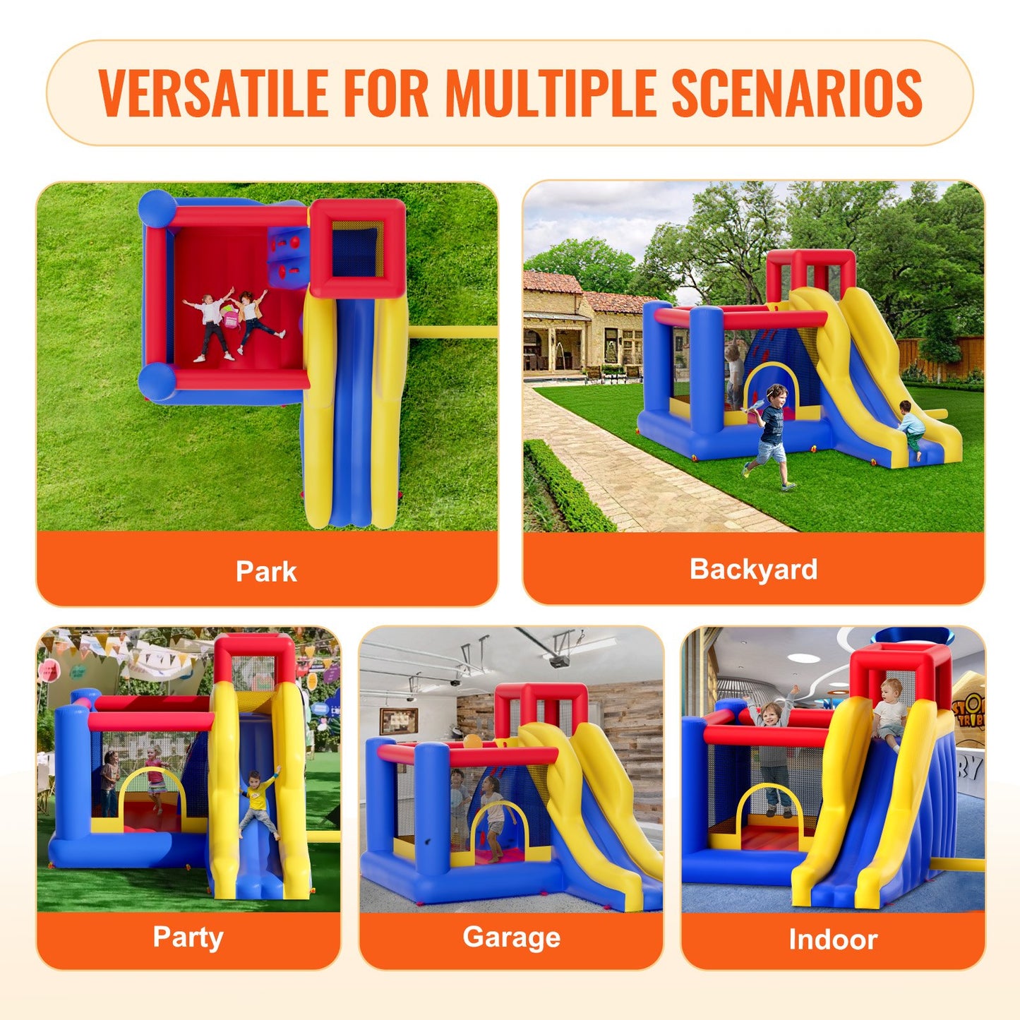 Inflatable Bounce House, Outdoor High Quality Playhouse Trampoline, Jumping Bouncer with Blower, Slide, and Storage Bag, Family Backyard Bouncy Castle, for Kid Ages 3_8 Years, 3.4x2.6x2.3m - Image 6
