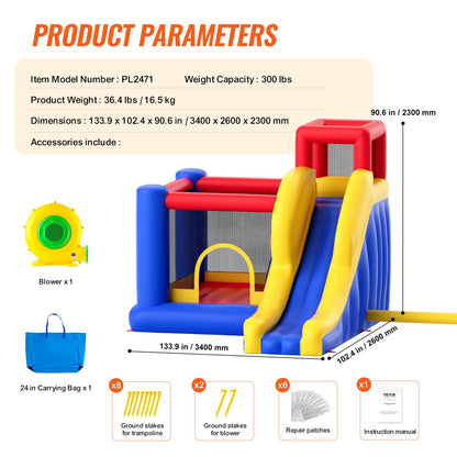 Inflatable Bounce House, Outdoor High Quality Playhouse Trampoline, Jumping Bouncer with Blower, Slide, and Storage Bag, Family Backyard Bouncy Castle, for Kid Ages 3_8 Years, 3.4x2.6x2.3m - Image 7