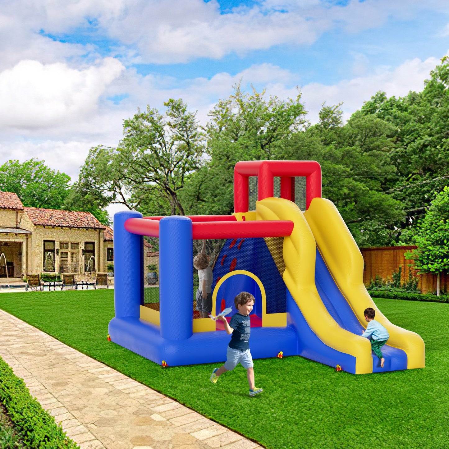 Inflatable Bounce House, Outdoor High Quality Playhouse Trampoline, Jumping Bouncer with Blower, Slide, and Storage Bag, Family Backyard Bouncy Castle, for Kid Ages 3_8 Years, 3.4x2.6x2.3m - Image 8