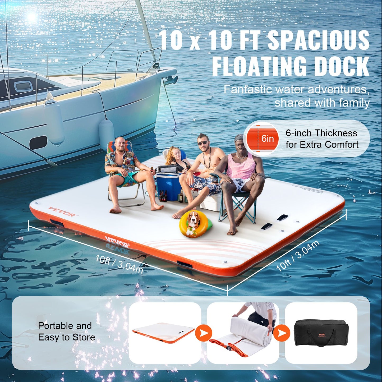Inflatable Floating Dock, 10 x 10FT Inflatable Dock Platform, Non-Slip Water Floating Dock Mat with Portable Carrying Bag & Detachable Ladder, Floating Platform Island Raft for Pool Beach Ocean - Image 3
