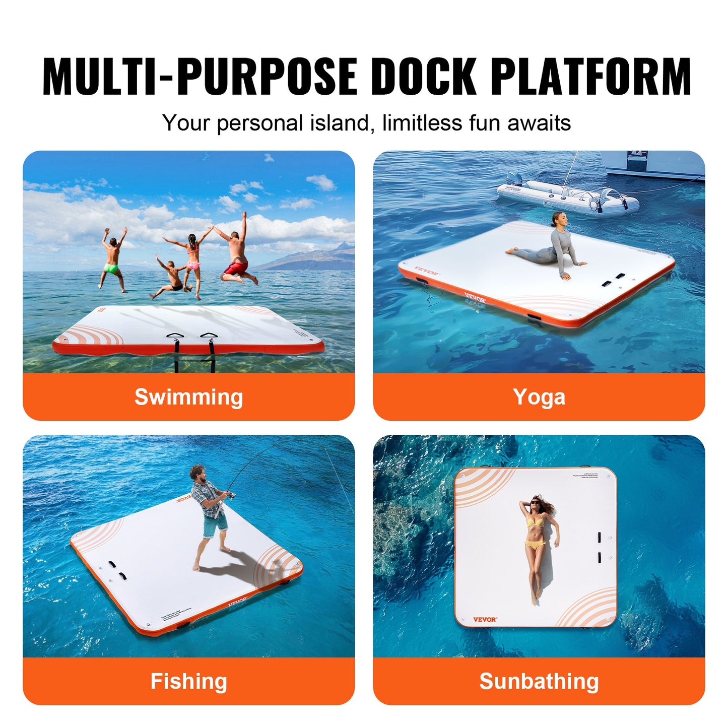 Inflatable Floating Dock, 10 x 10FT Inflatable Dock Platform, Non-Slip Water Floating Dock Mat with Portable Carrying Bag & Detachable Ladder, Floating Platform Island Raft for Pool Beach Ocean - Image 6
