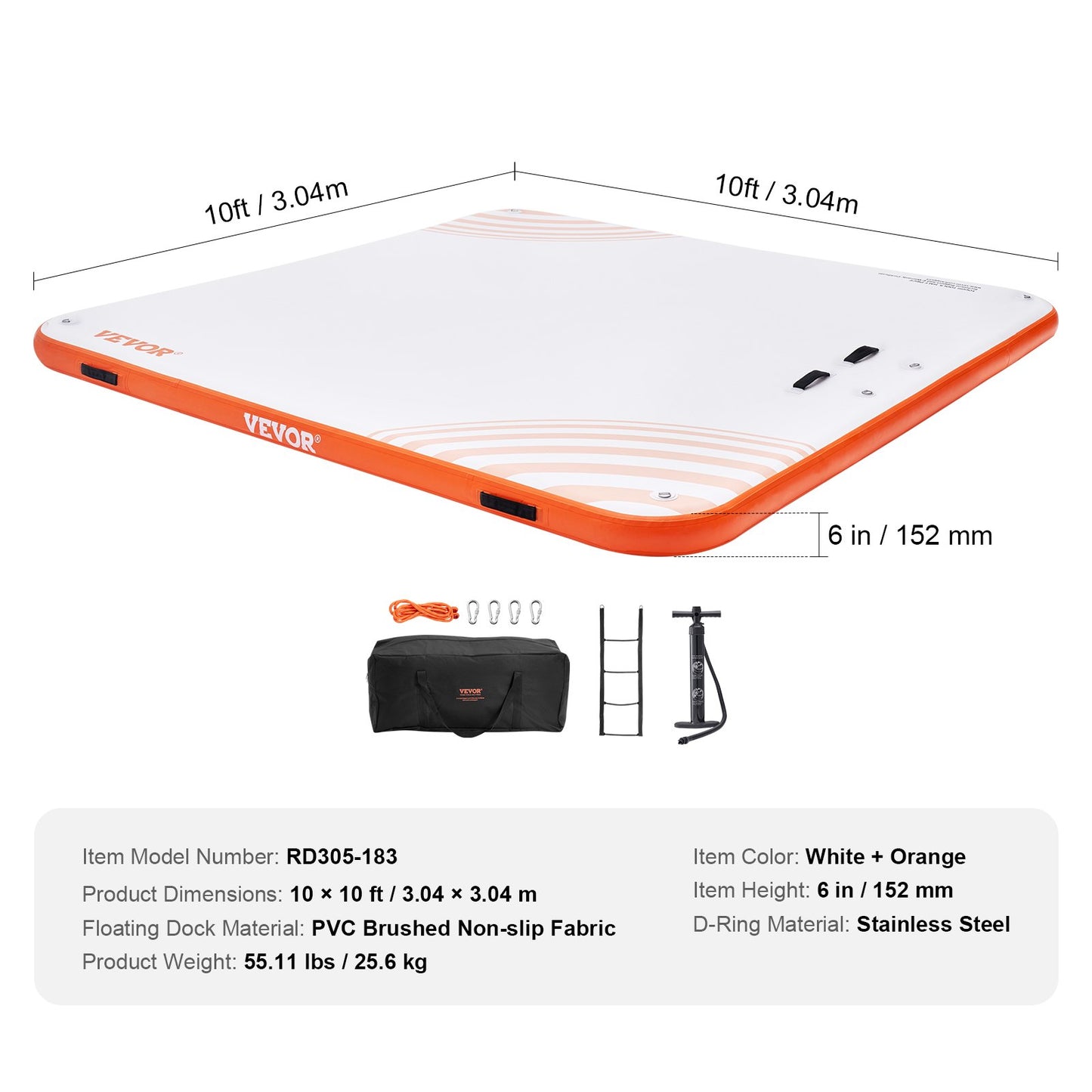 Inflatable Floating Dock, 10 x 10FT Inflatable Dock Platform, Non-Slip Water Floating Dock Mat with Portable Carrying Bag & Detachable Ladder, Floating Platform Island Raft for Pool Beach Ocean - Image 7