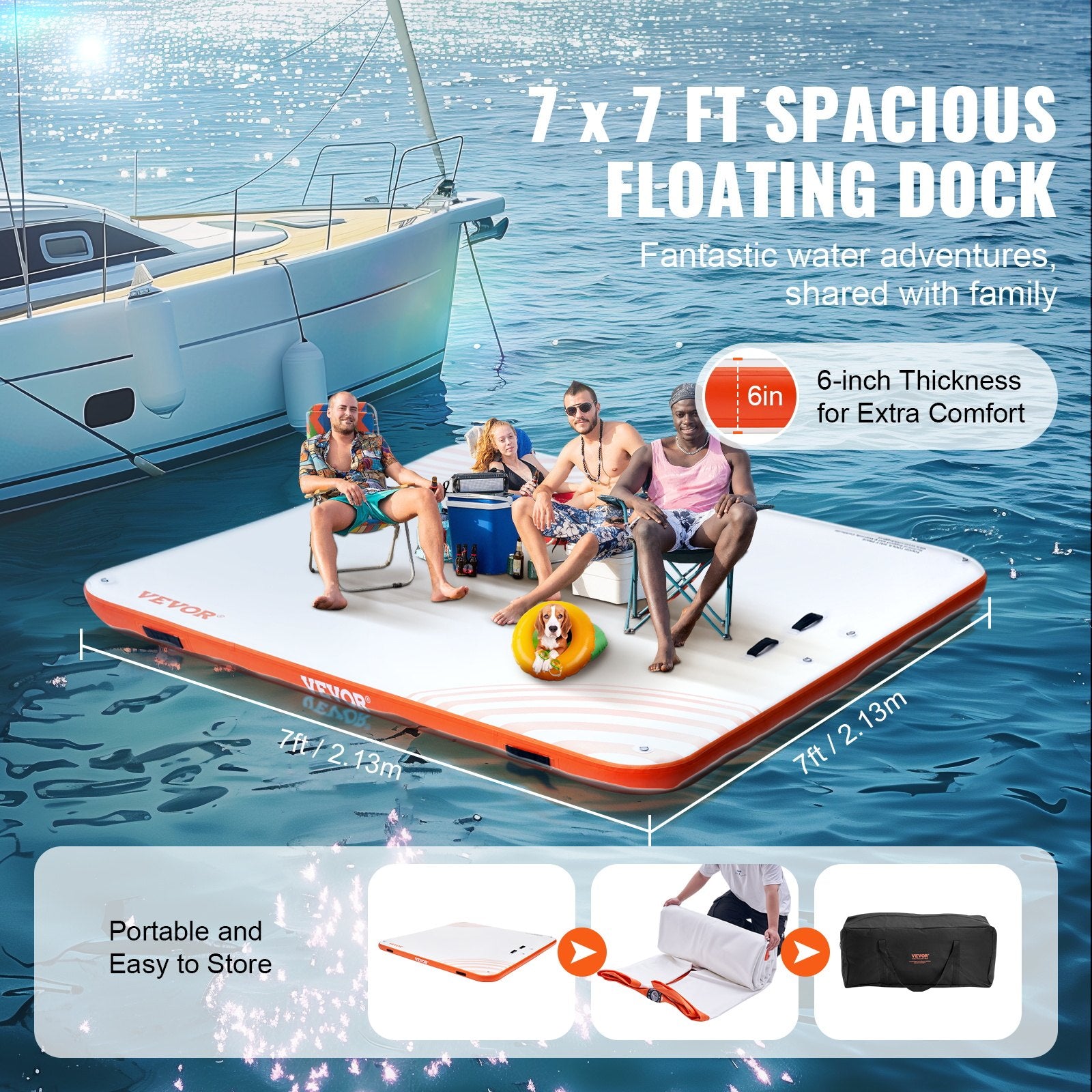 Inflatable Floating Dock, 7 x 7FT Inflatable Dock Platform, Non-Slip Water Floating Dock Mat with Portable Carrying Bag & Detachable Ladder, Floating Platform Island Raft for Pool Beach Ocean - Image 3