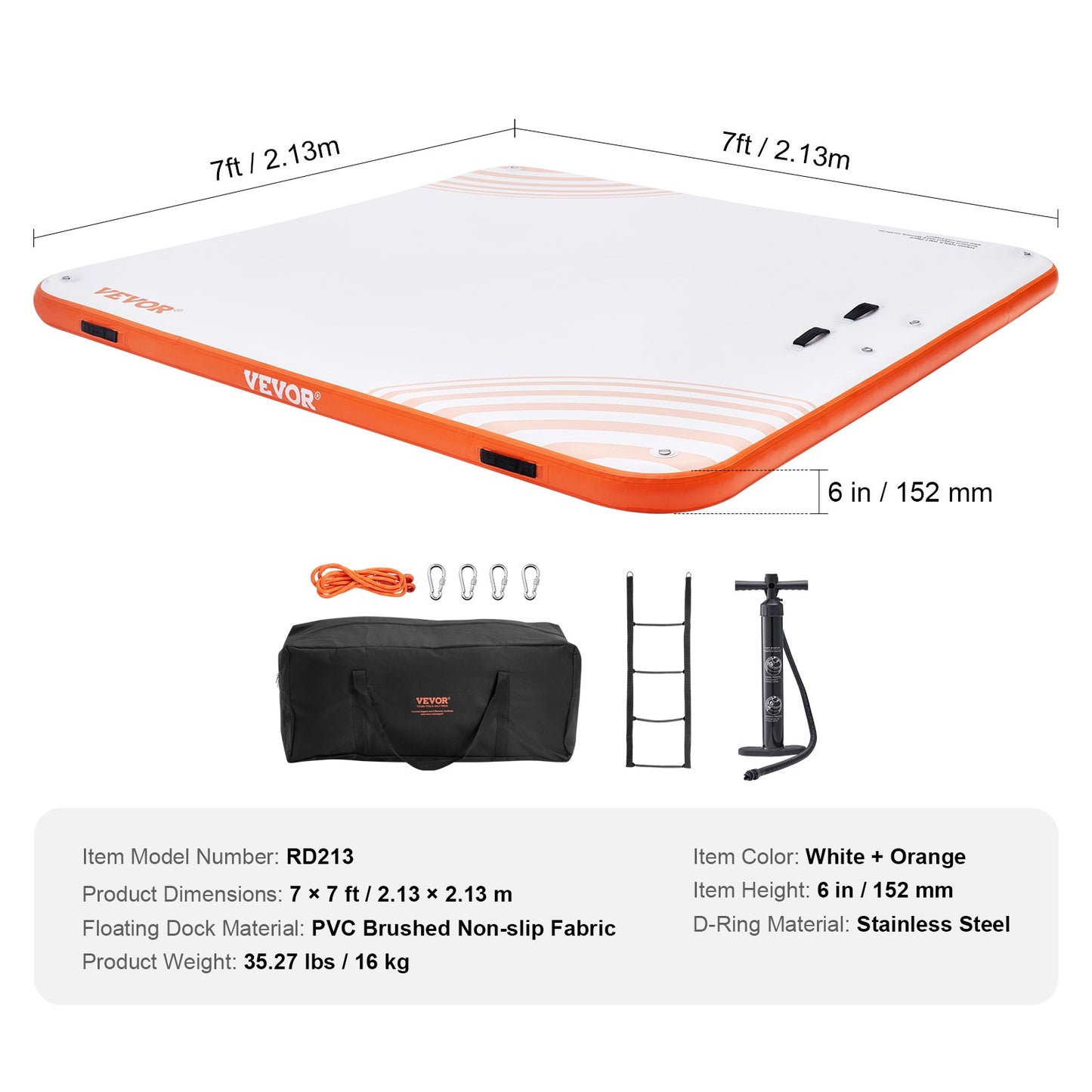 Inflatable Floating Dock, 7 x 7FT Inflatable Dock Platform, Non-Slip Water Floating Dock Mat with Portable Carrying Bag & Detachable Ladder, Floating Platform Island Raft for Pool Beach Ocean - Image 7