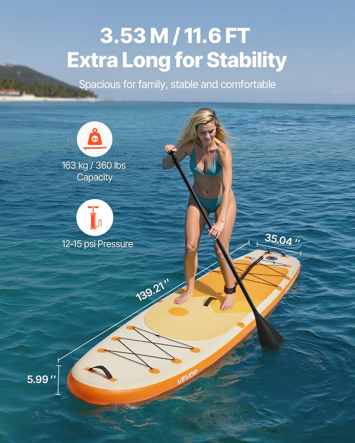 Inflatable Stand Up Paddle Board, 3.53m x 89cm x 15cm Wide Ultra-Light SUP Paddleboard, All Accessories Included, Pump, Paddle, Fin, Backpack, Ankle Leash, Strap, Non-slip Deck for Youth, Adults - Image 2