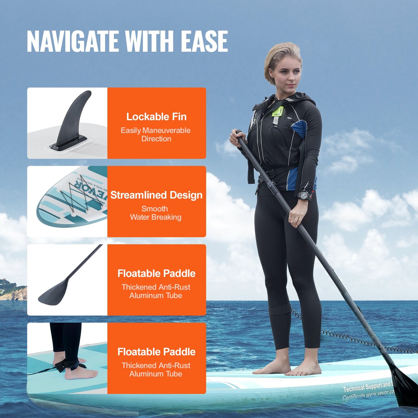 Inflatable Stand Up Paddle Board, 152 mm Wide SUP Paddleboard, with Board Accessories, Pump, Paddle, Fin, Phone Bag, Backpack, Ankle Leash, Repair Kit, Non-slip Deck for Youth & Adults - Image 4
