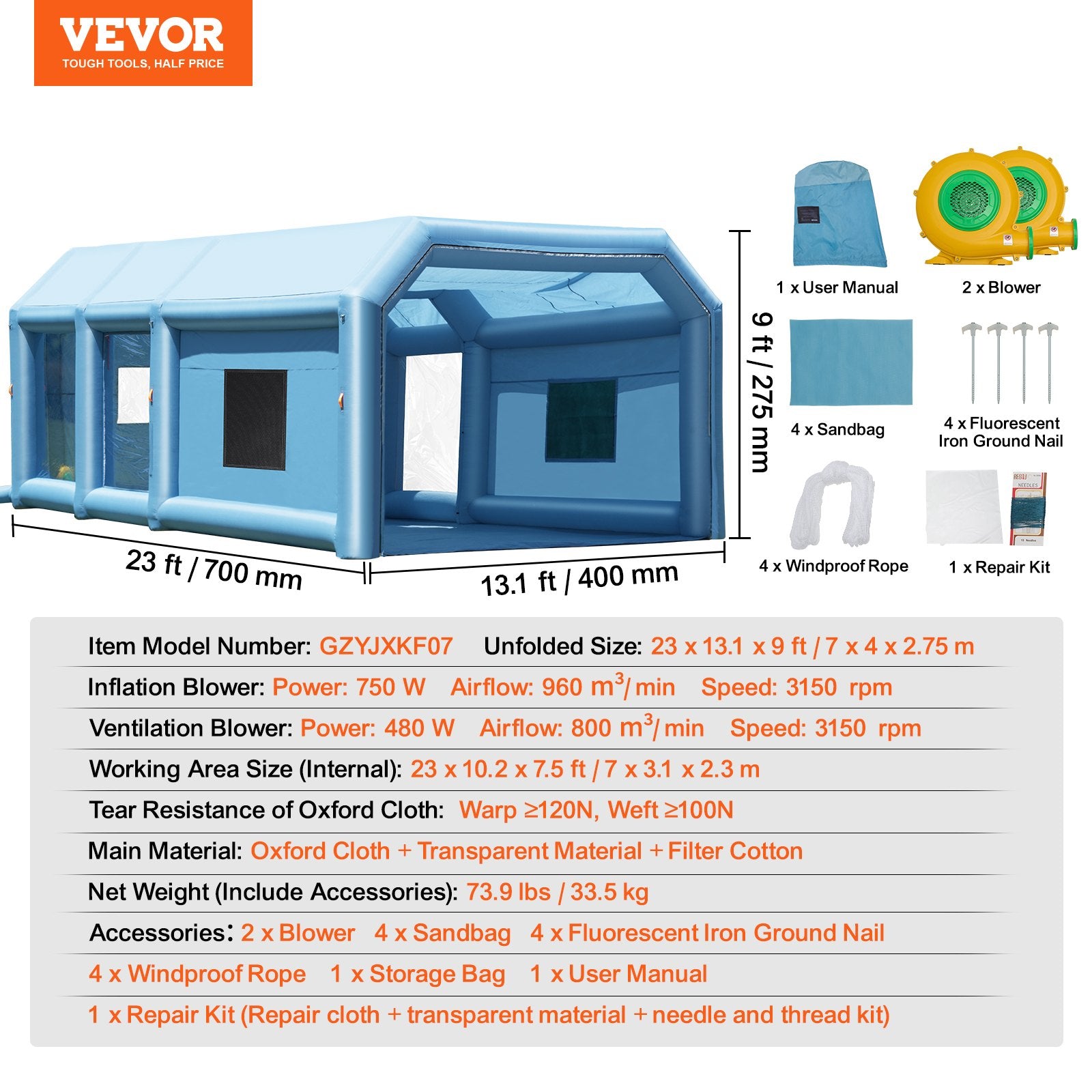 Inflatable Paint Booth 23x13.1x9ft Inflatable Spray Booth 750W+480W Blower - Image 7