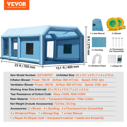 Inflatable Paint Booth 23x13.1x9ft Inflatable Spray Booth 750W+480W Blower - Image 7