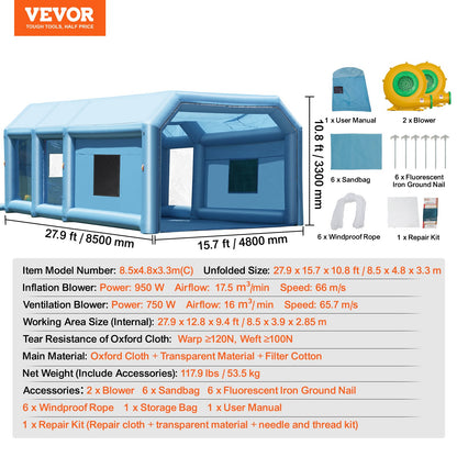 Inflatable Paint Booth 27.9x15.7x10.8ft Inflatable Spray Booth 950W+750W - Image 7