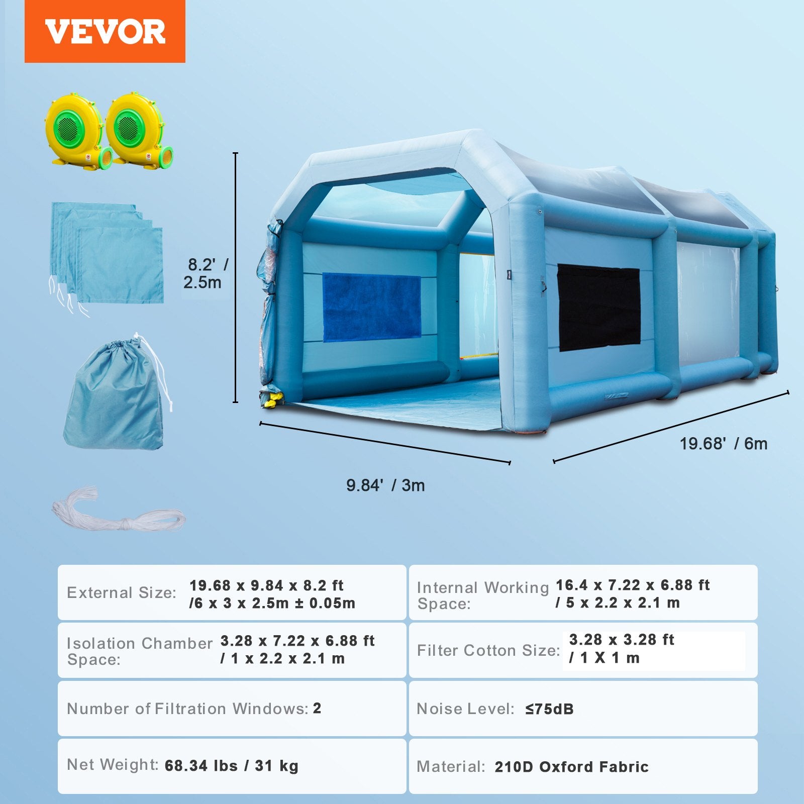 Inflatable Spray Booth Car Paint Tent 20x10x8ft Filter System 2 Blowers - Image 7