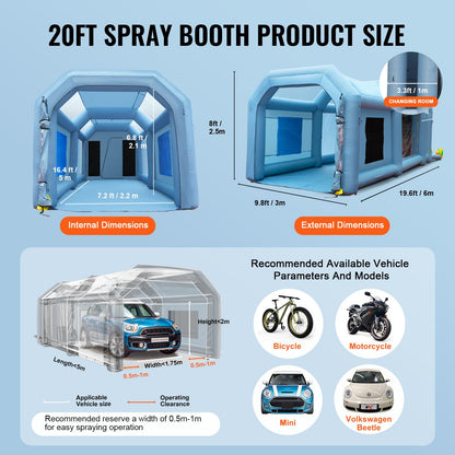 Inflatable Spray Booth Car Paint Tent 20x10x8ft Filter System 2 Blowers - Image 8