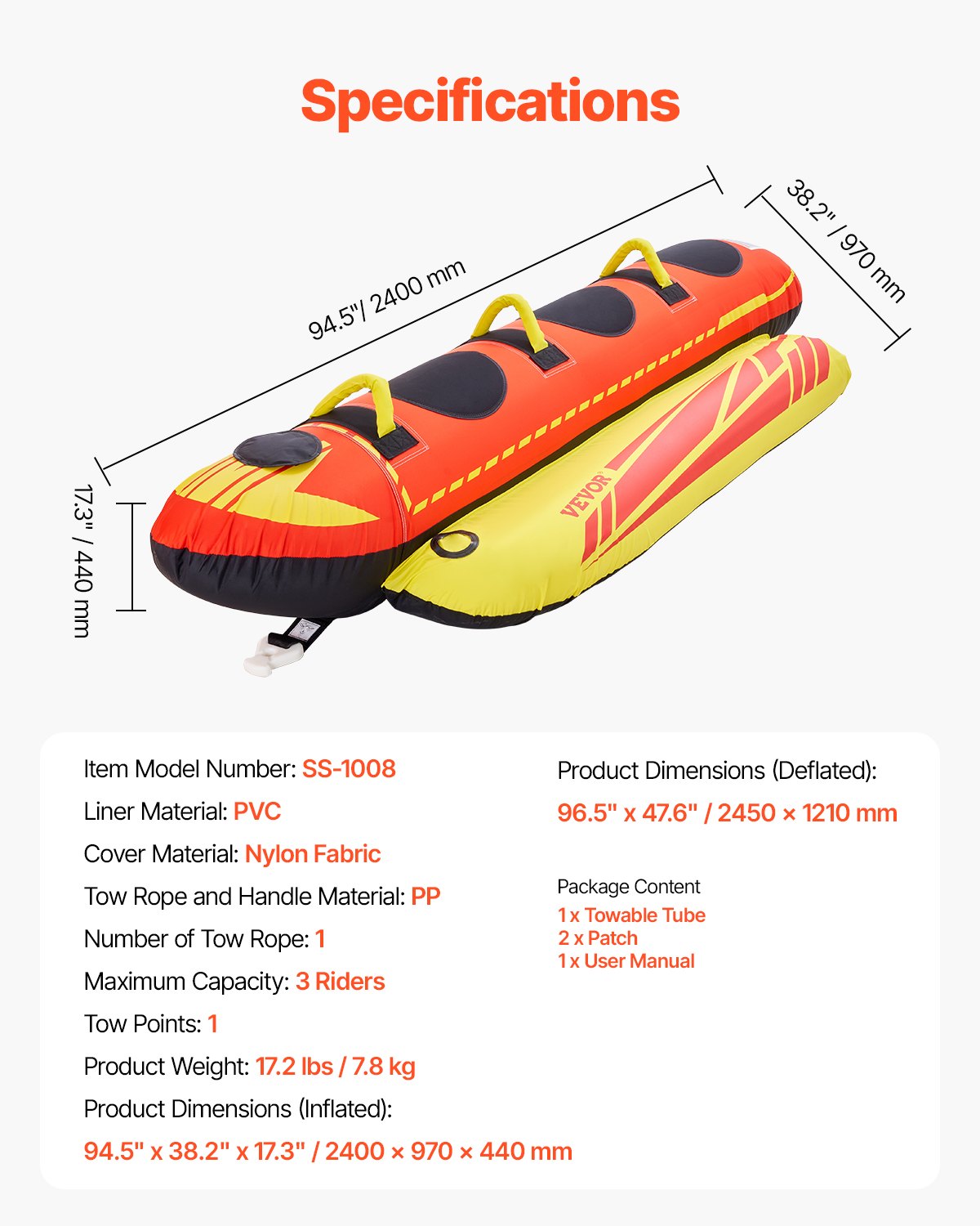 Towable Tubes for Boating 1-3 Riders Inflatable Boat Tubes Towables 510lbs - Image 7