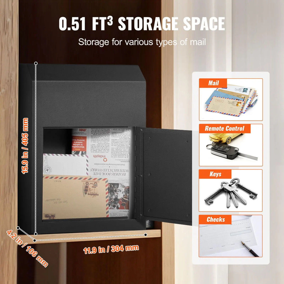 Through The Door Key Drop Box, Heavy Duty Steel Through the Door Mailbox with 1.8" 12" Key Lock, 12x6x16" Mail Drop Box, Black - Image 3