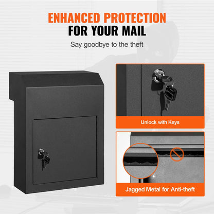 Through The Door Key Drop Box, Heavy Duty Steel Through the Door Mailbox with 1.8" 12" Key Lock, 12x6x16" Mail Drop Box, Black - Image 5