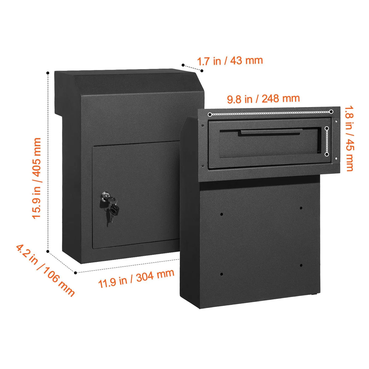 Through The Door Key Drop Box, Heavy Duty Steel Through the Door Mailbox with 1.8" 12" Key Lock, 12x6x16" Mail Drop Box, Black - Image 8