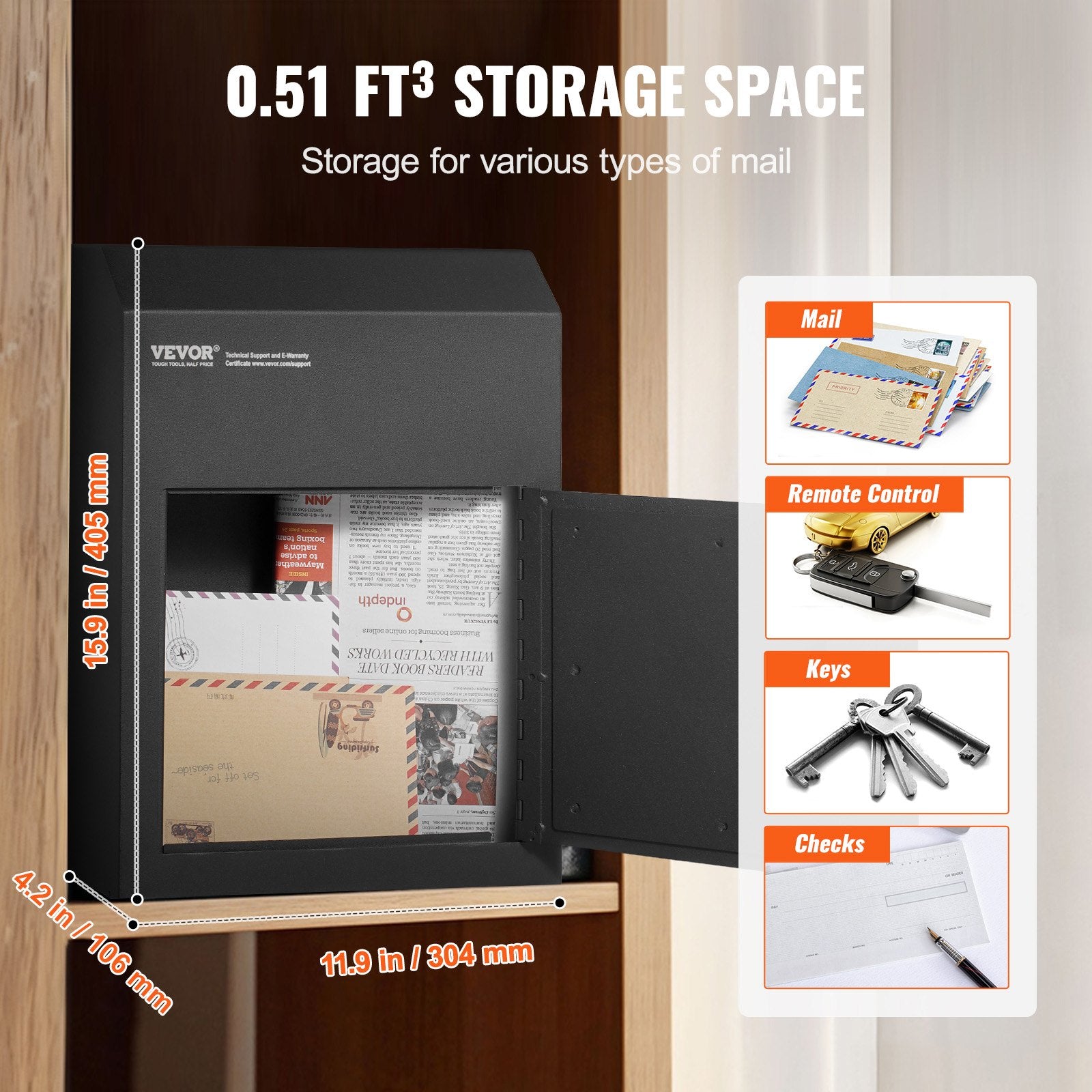 Through The Door Key Drop Box, Heavy Duty Steel Through the Door Mailbox with 1.8" 12" Key Lock, 12x6x16" Mail Drop Box, Black - Image 3