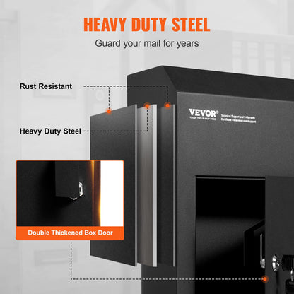 Through The Door Key Drop Box, Heavy Duty Steel Through the Door Mailbox with 1.8" 12" Key Lock, 12x6x16" Mail Drop Box, Black - Image 4