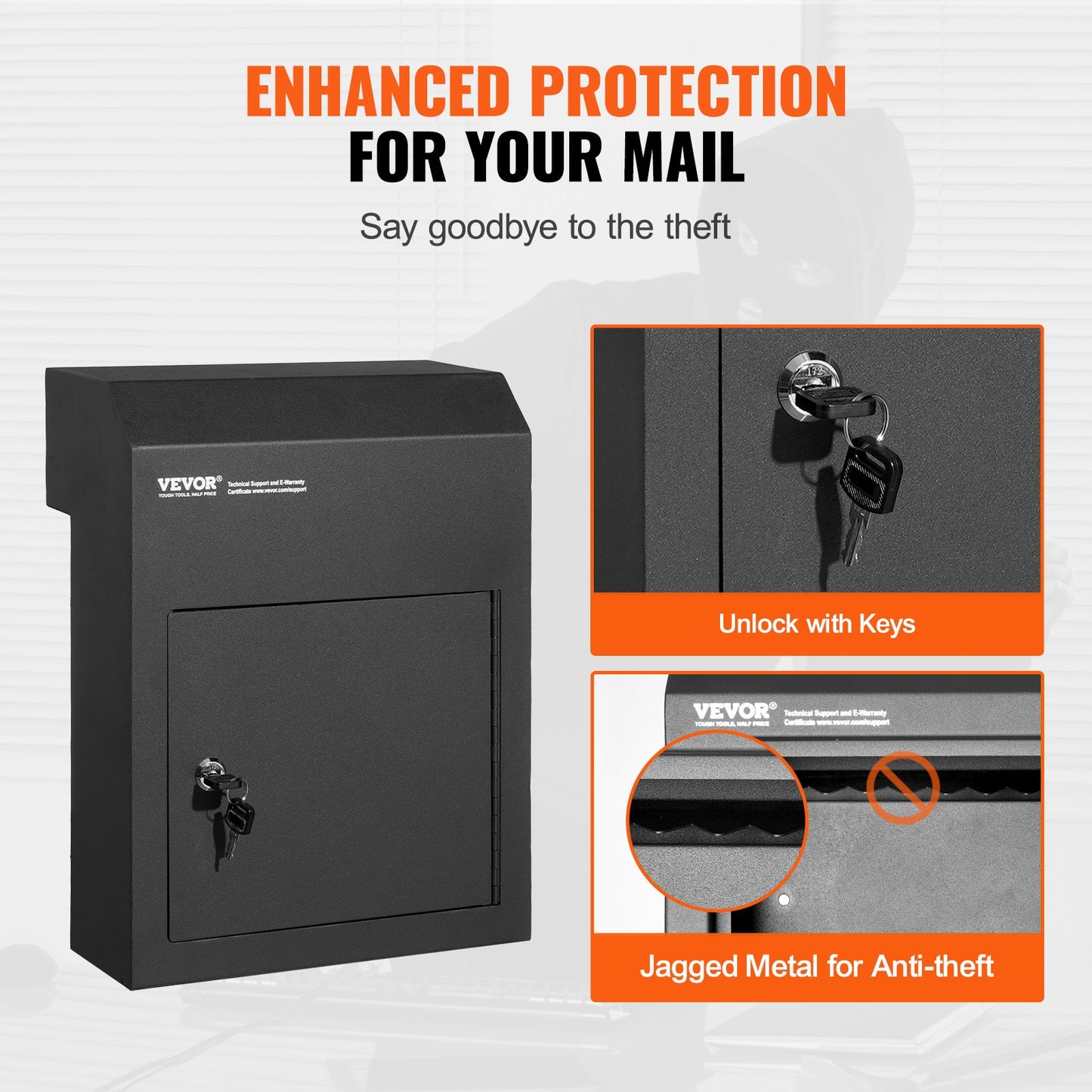 Through The Door Key Drop Box, Heavy Duty Steel Through the Door Mailbox with 1.8" 12" Key Lock, 12x6x16" Mail Drop Box, Black - Image 5