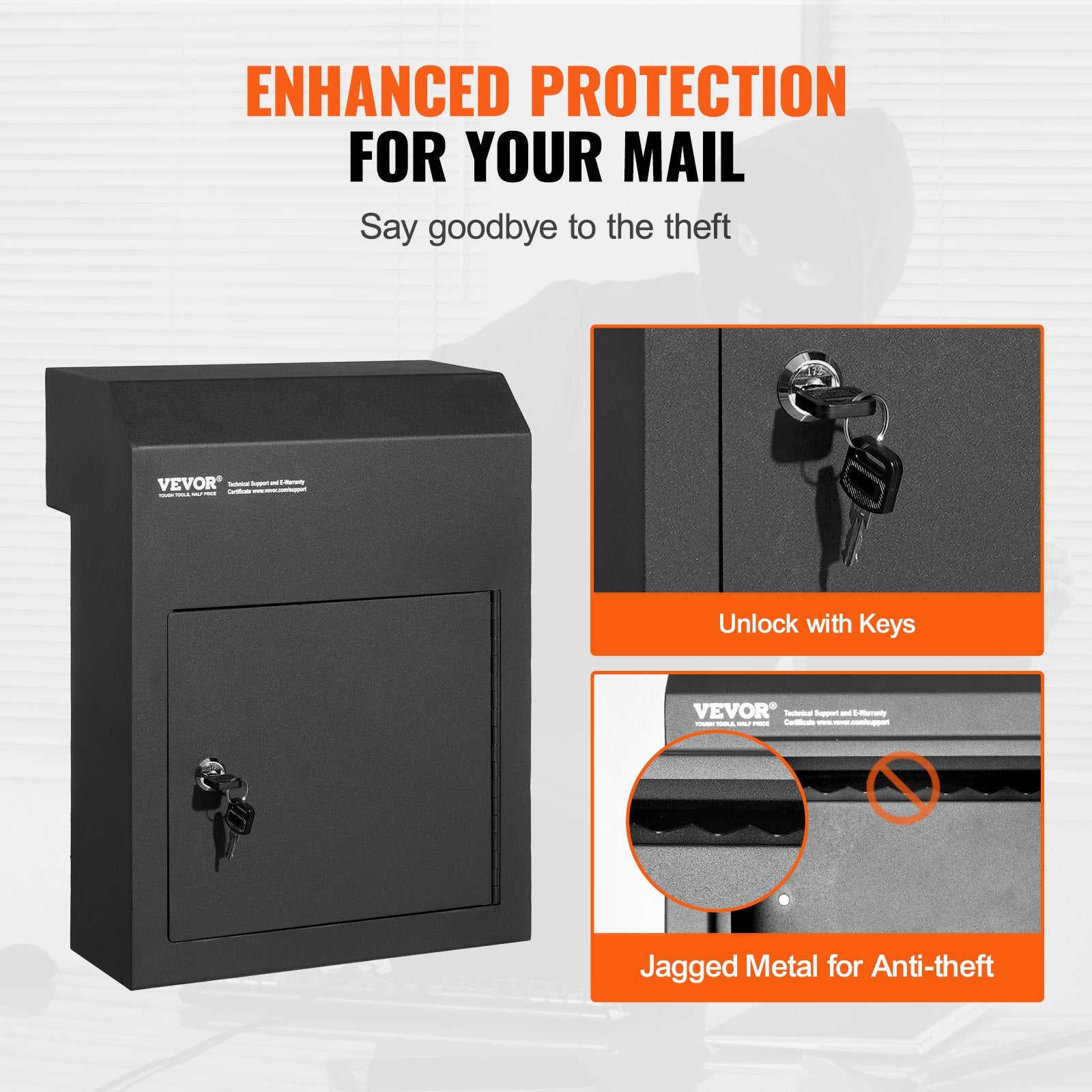 Through The Door Key Drop Box, Heavy Duty Steel Through the Door Mailbox with 1.8" 12" Key Lock, 12x6x16" Mail Drop Box, Black - Image 5