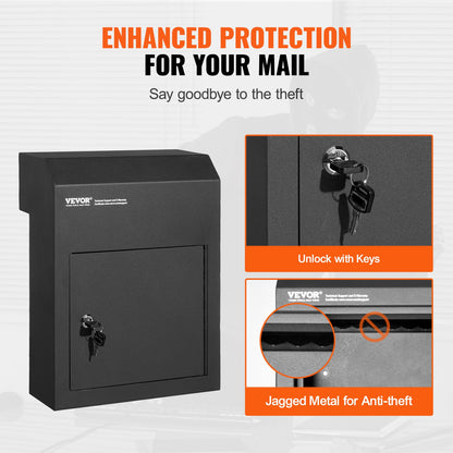 Through The Door Key Drop Box, Heavy Duty Steel Through the Door Mailbox with 1.8" 12" Key Lock, 12x6x16" Mail Drop Box, Black - Image 5