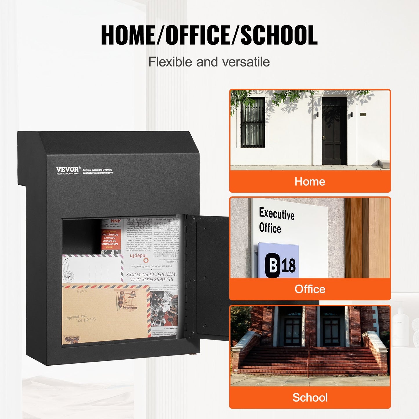 Through The Door Key Drop Box, Heavy Duty Steel Through the Door Mailbox with 1.8" 12" Key Lock, 12x6x16" Mail Drop Box, Black - Image 6