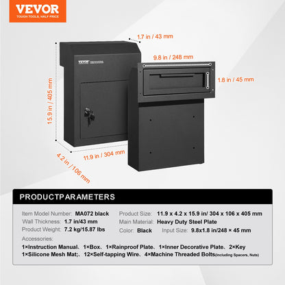 Through The Door Key Drop Box, Heavy Duty Steel Through the Door Mailbox with 1.8" 12" Key Lock, 12x6x16" Mail Drop Box, Black - Image 7