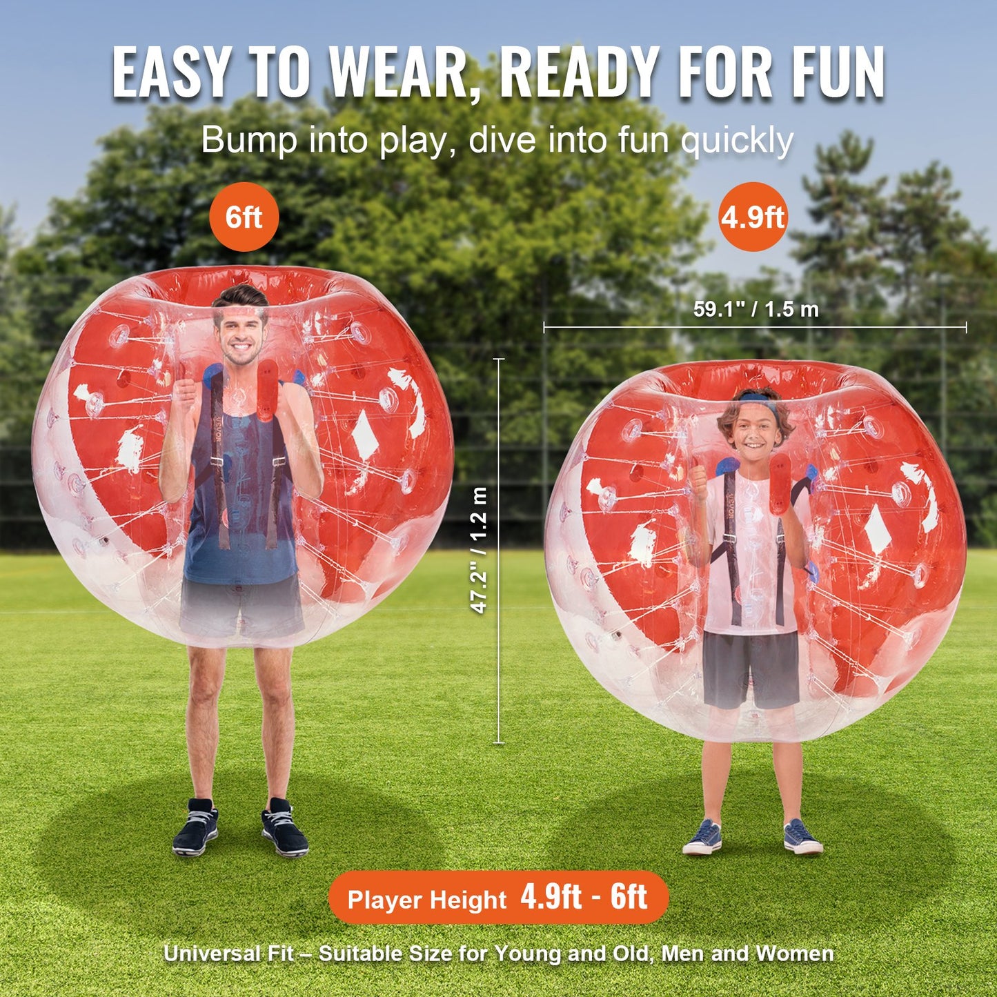 Inflatable Bumper Ball 1-Pack, 5FT/1.5M Body Sumo Zorb Balls for Teen & Adult, 0.8mm Thick PVC Human Hamster Bubble Balls for Outdoor Team Gaming Play, Bumper Bopper Toys for Garden, Yard, Park - Image 3