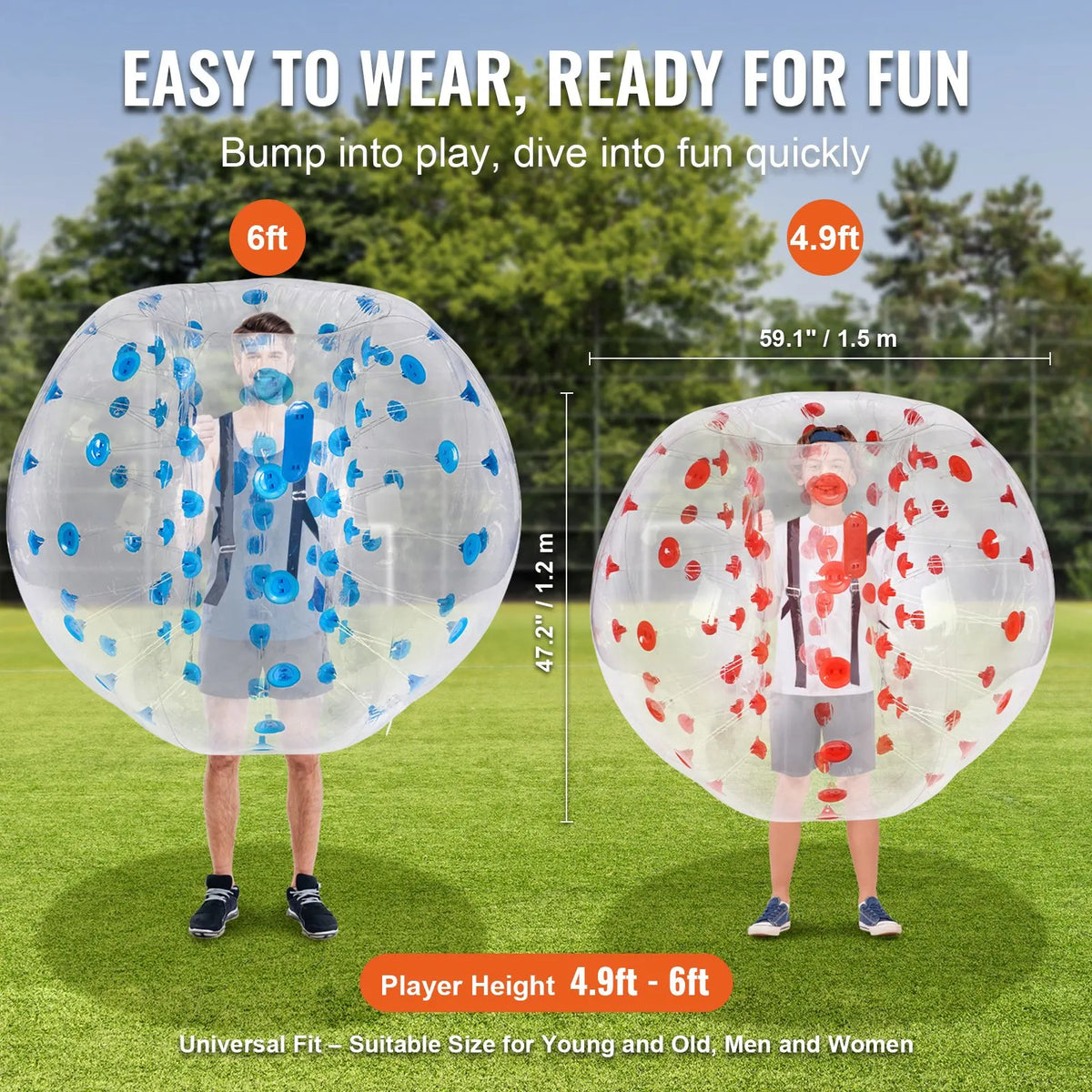 Inflatable Bumper Balls 2-Pack, 5FT/1.5M Body Sumo Zorb Balls for Teen & Adult, 0.8mm Thick PVC Human Hamster Bubble Balls for Outdoor Team Gaming Play, Bumper Bopper Toys for Garden, Yard, Park - Image 3