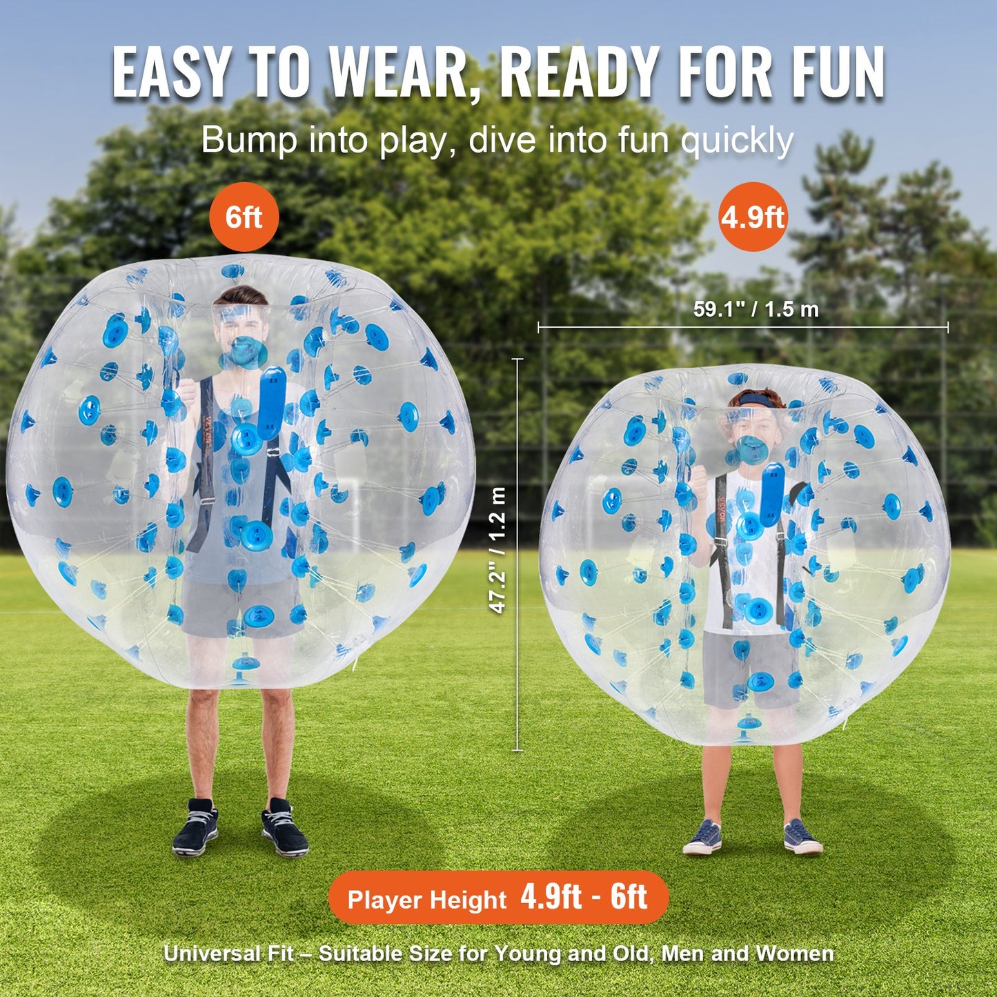 Inflatable Bumper Ball 1-Pack, 5FT/1.5M Body Sumo Zorb Balls for Teen & Adult, 0.8mm Thick PVC Human Hamster Bubble Balls for Outdoor Team Gaming Play, Bumper Bopper Toys for Garden, Yard, Park - Image 3