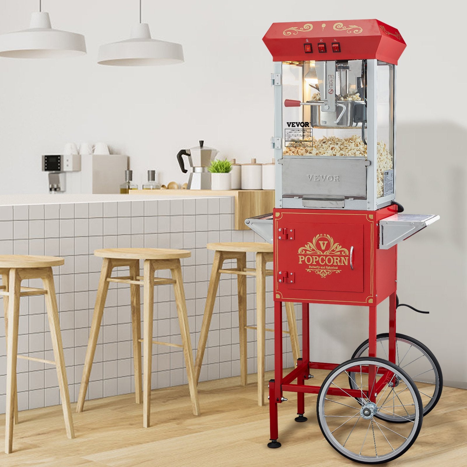 Popcorn Popper Machine with Cart Popcorn Maker 850W 8 Oz 48 Cups Red - Image 8