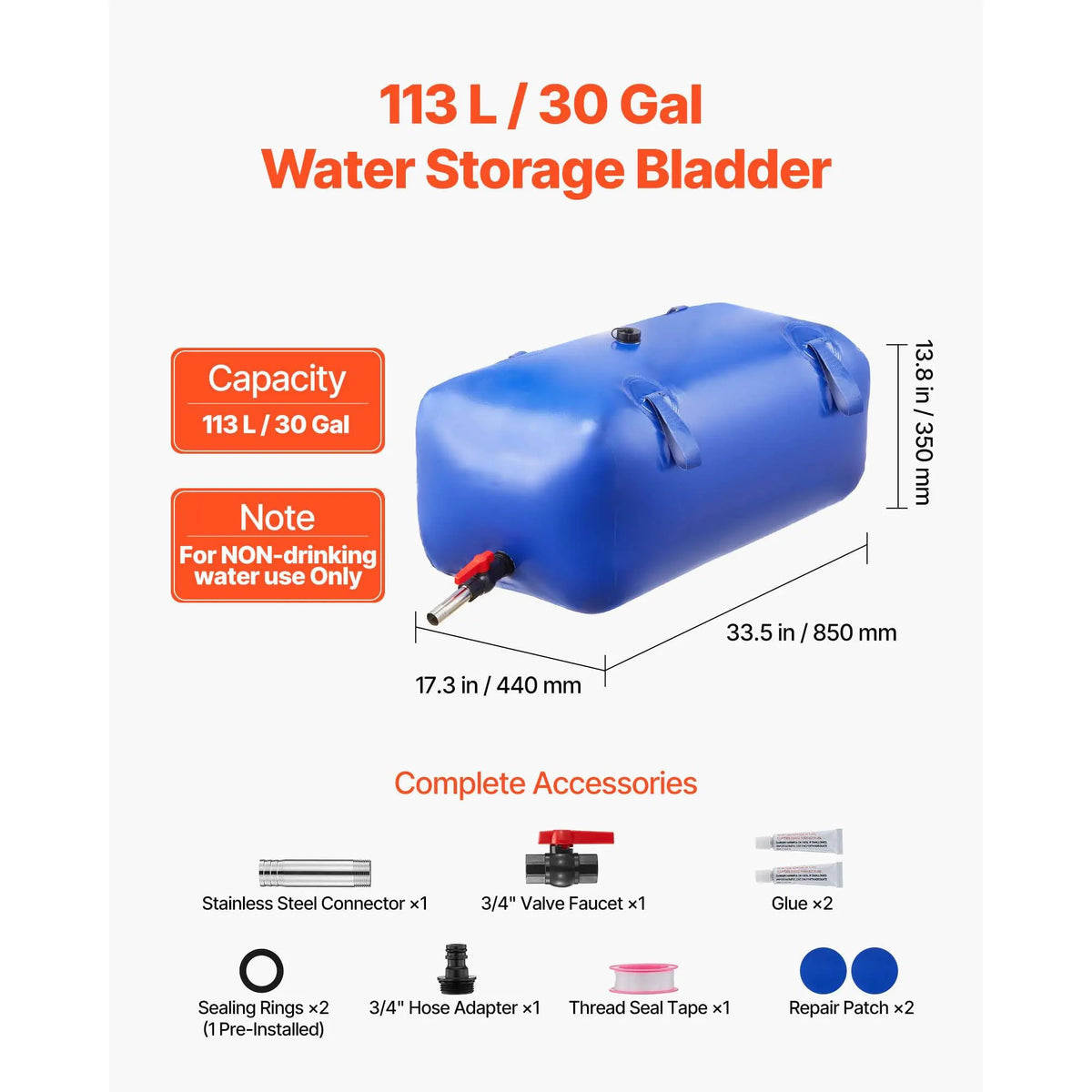 Water Storage Bladder 113L Large Capacity Water Bag, Portable & Collapsible Soft Waters Container, Leakproof & Tear-Resistant PVC Emergency Waters Storage Tank for RV Truck & Outdoor Use - Image 2