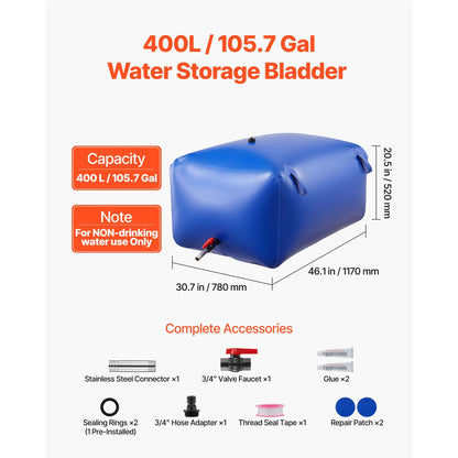 Water Storage Bladder 400L Large Capacity Water Bag, Portable & Collapsible Soft Waters Container, Leakproof & Tear-Resistant PVC Emergency Waters Storage Tank for RV Truck & Outdoor Use - Image 2