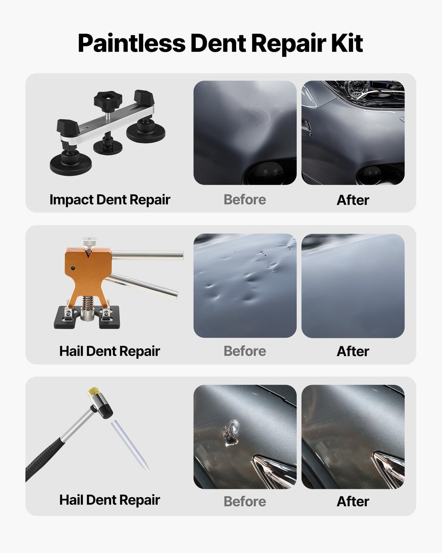 Dent Puller Kit, 60 PCS Paintless Dent Removal Kit with Golden Lifter, Bridge Puller, Rubber Hammer, Glue Gun, Auto Body Hail Damage Repair Remover Tools for Car Refrigerator Door Ding Repair - Image 2