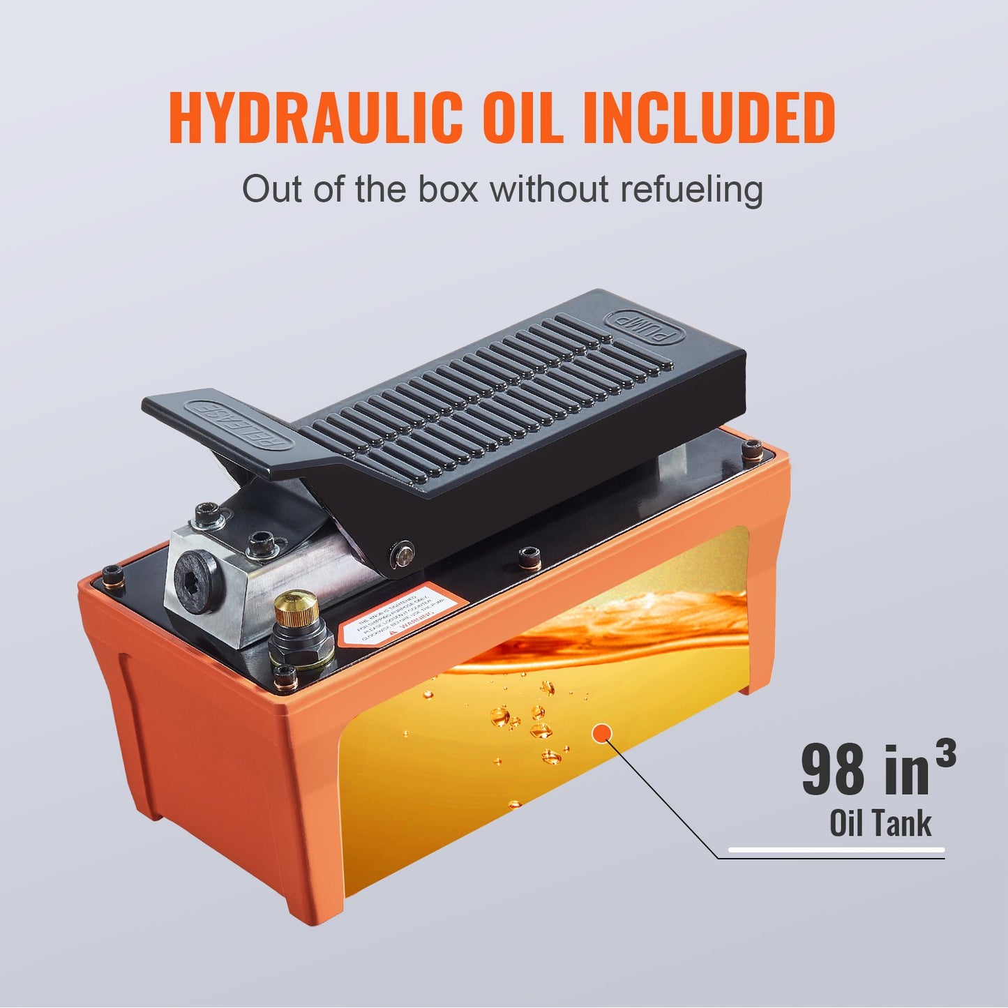 Air Hydraulic Pump, 10,000 PSI 1/2 Gal Reservoir, NPT 3/8" Oil Outlet, NPT 1/4" Inlet, 6.6 ft Pipe, Foot Actuated Hydraulic Pump Air Treadle for Auto Body Frame Machines and Pulling Post, Orange - Image 4