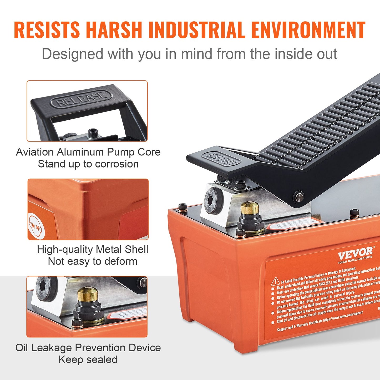 Air Hydraulic Pump, 10,000 PSI 1/2 Gal Reservoir, NPT 3/8" Oil Outlet, NPT 1/4" Inlet, 6.6 ft Pipe, Foot Actuated Hydraulic Pump Air Treadle for Auto Body Frame Machines and Pulling Post, Orange - Image 5