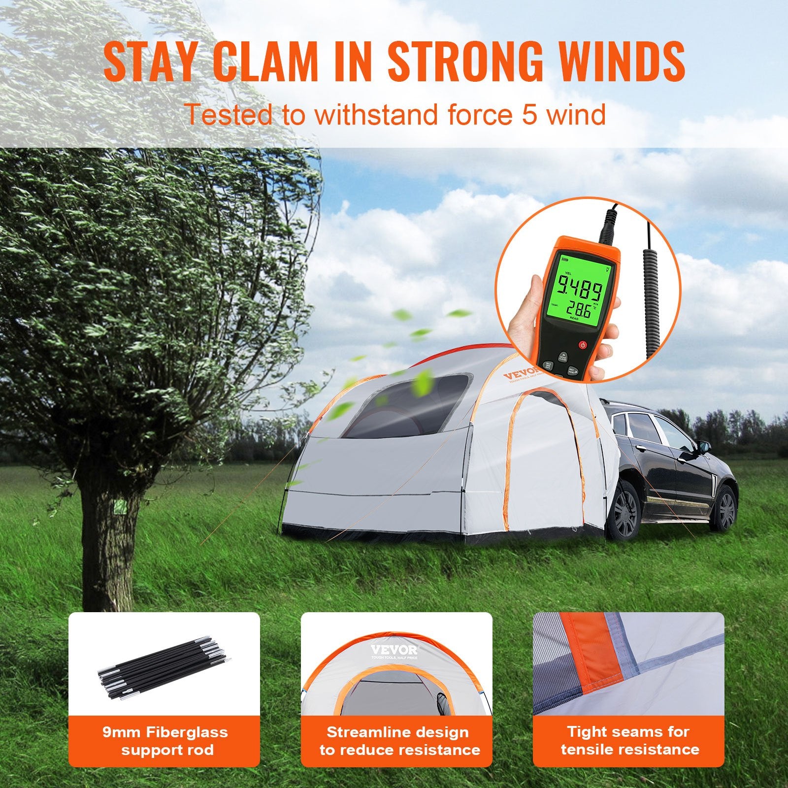 SUV Camping Tent, 8'-8' SUV Tent Attachment for Camping with Rain Layer and Carry Bag, PU2000mm Double Layer Truck Tent, Accommodate 6-8 Person, Rear Tent for Van Hatch Tailgate - Image 5
